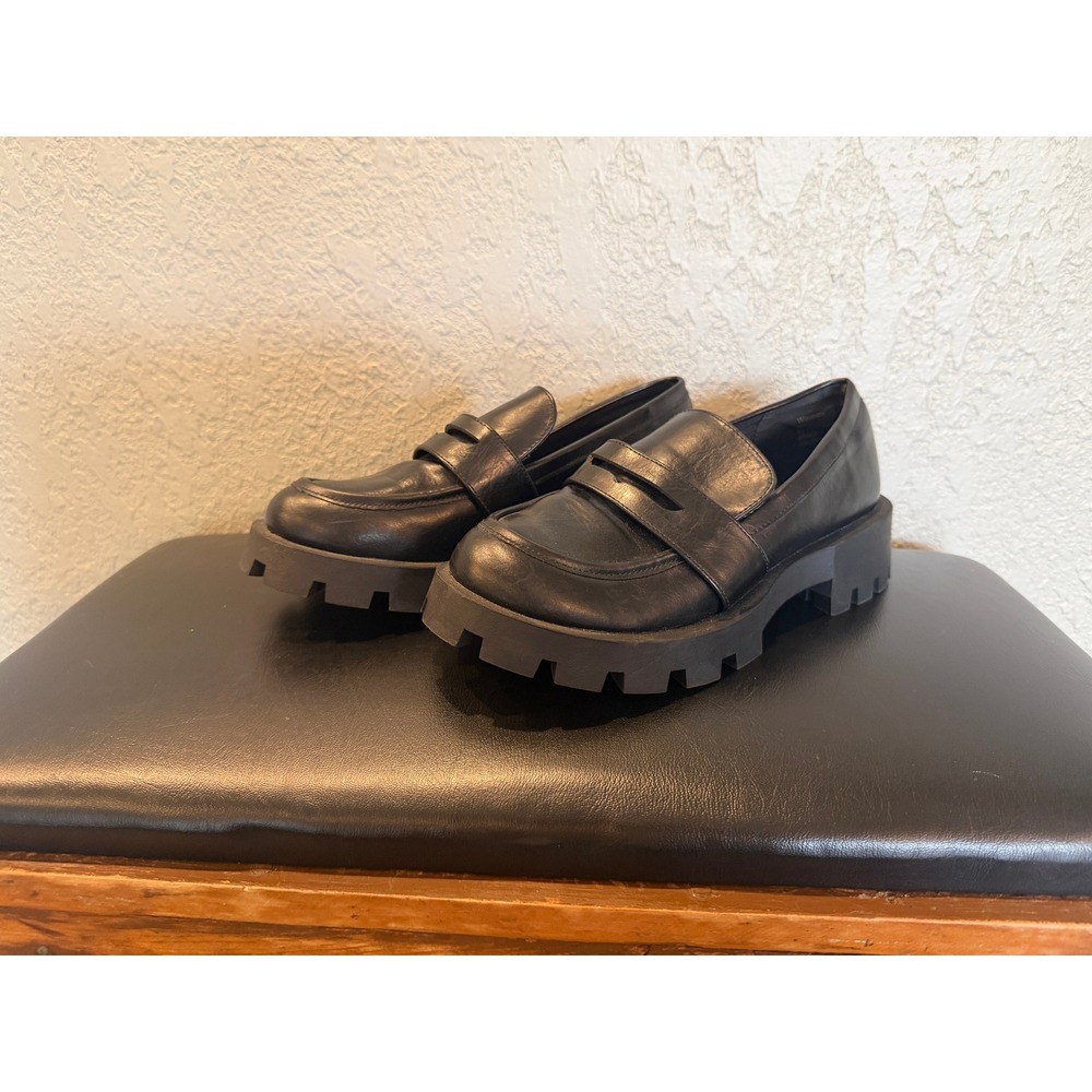 Abercrombie & Fitch Womens Black Lug Sole Penny Loafers Chunky Platform Size 7